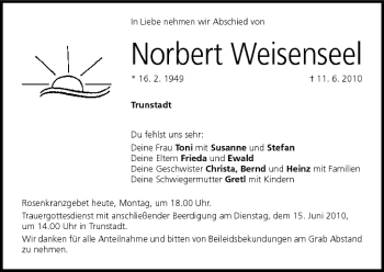 Anzeige von Norbert Weisenseel von MGO