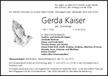 Anzeige von Gerda Kaiser von MGO