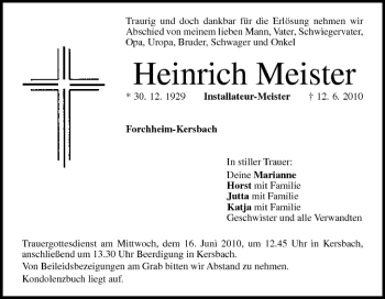 Anzeige von Heinrich Meister von MGO
