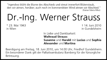 Anzeige von Werner Strauss von MGO