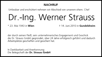 Anzeige von Werner Strauss von MGO