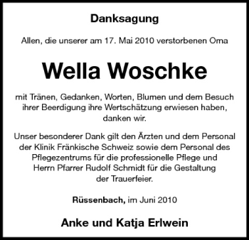 Anzeige von Wella Woschke von MGO
