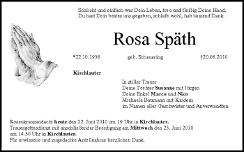 Anzeige von Rosa Späth von MGO