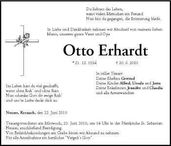 Anzeige von Otto Erhardt von MGO