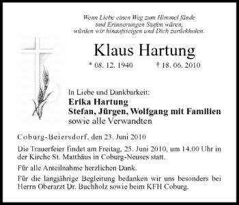 Anzeige von Klaus Hartung von MGO