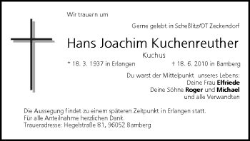 Anzeige von Hans Joachim Kuchenreuther von MGO