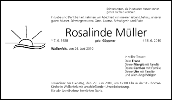 Anzeige von Rosalinde Müller von MGO