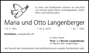 Anzeige von Maria und Otto Langenberger von MGO