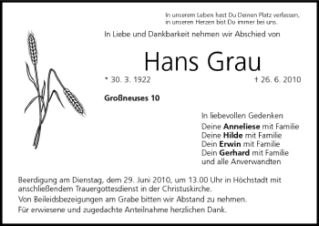 Anzeige von Hans Grau von MGO