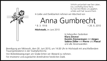 Anzeige von Anna Gumbrecht von MGO
