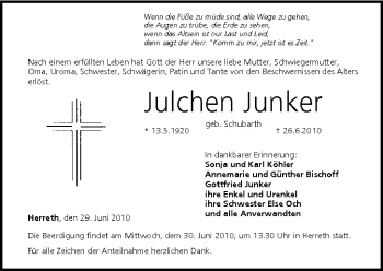 Anzeige von Julchen Junker von MGO