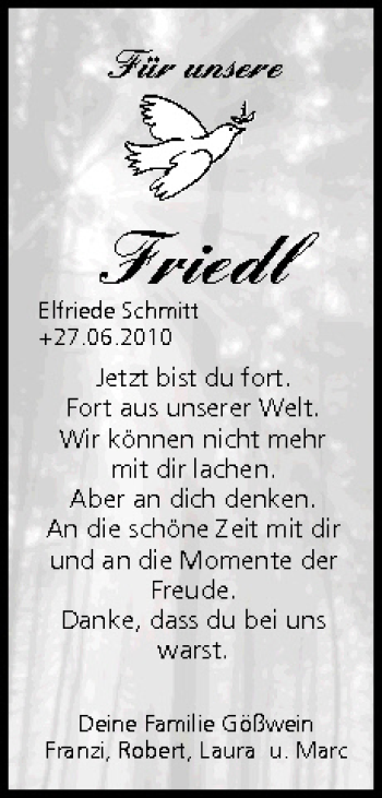 Anzeige von Elfriede Schmitt von MGO