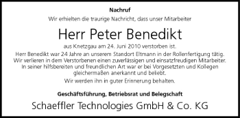 Anzeige von Peter Benedikt von MGO