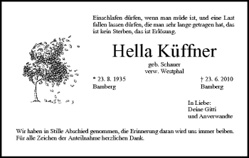 Anzeige von Hella Küffner von MGO