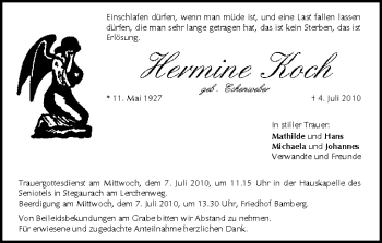 Anzeige von Hermine Koch von MGO