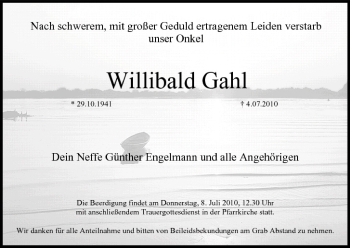 Anzeige von Willibald Gahl von MGO