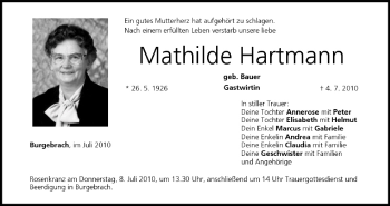 Anzeige von Mathilde Hartmann von MGO