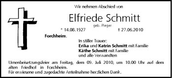 Anzeige von Elfriede Schmitt von MGO