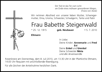 Anzeige von Babette Steigerwald von MGO