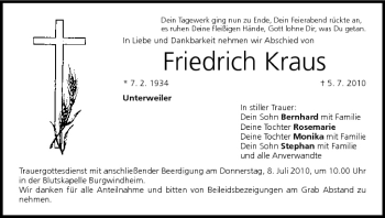 Anzeige von Friedrich Kraus von MGO