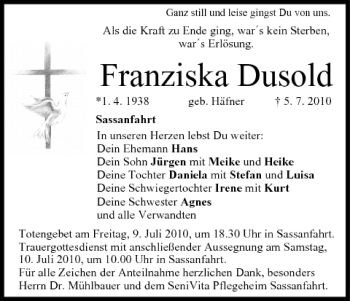 Anzeige von Franziska Dusold von MGO