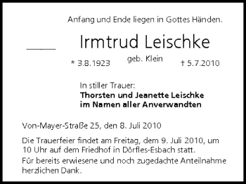 Anzeige von lrmtrud Leischke von MGO
