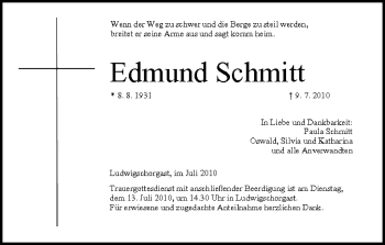 Anzeige von Edmund Schmitt von MGO