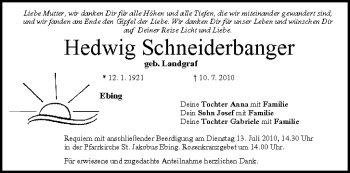 Anzeige von Hedwig Schneiderbanger von MGO