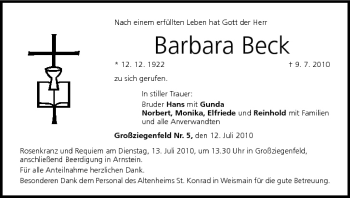 Anzeige von Barbara Beck von MGO