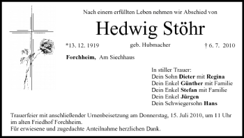 Anzeige von Hedwig Stöhr von MGO