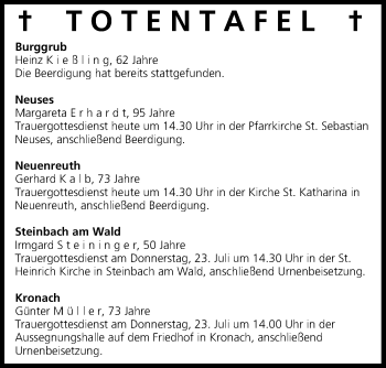 Anzeige von Totentafel vom 21.07.2015 von MGO