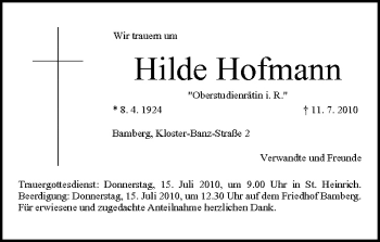 Anzeige von Hilde Hofmann von MGO