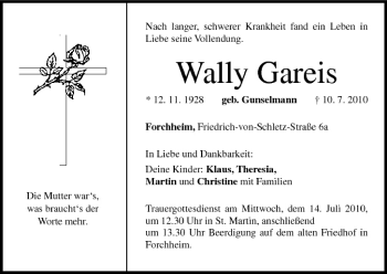 Anzeige von Wally Gareis von MGO