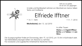 Anzeige von Elfriede Ifftner von MGO