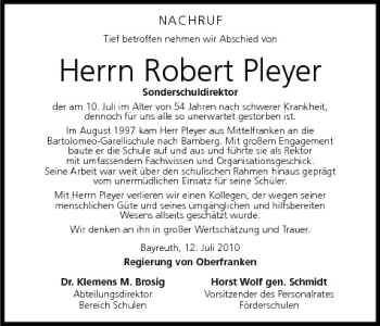 Anzeige von Robert Pleyer von MGO