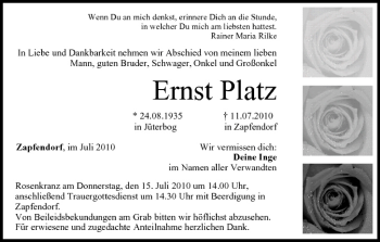 Anzeige von Ernst Platz von MGO