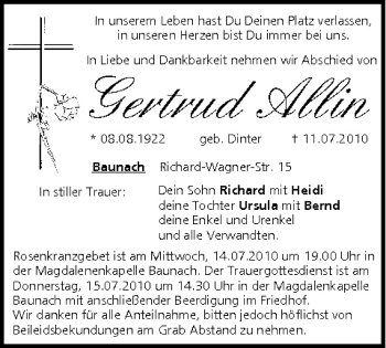 Anzeige von Gertrud Allin von MGO