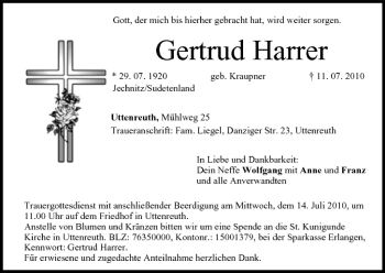 Anzeige von Gertrud Harrer von MGO