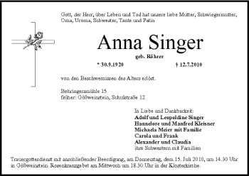 Anzeige von Anna Singer von MGO