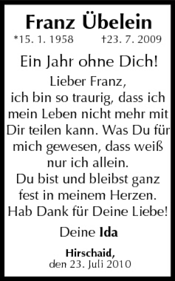 Anzeige von Franz Übelein von MGO