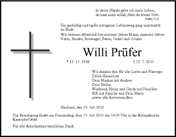 Anzeige von Willi Prüfer von MGO