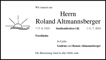 Anzeige von Roland Altmannsberger von MGO
