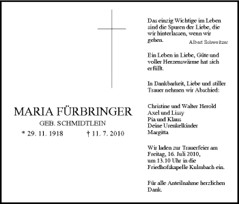 Anzeige von Maria Fürbringer von MGO
