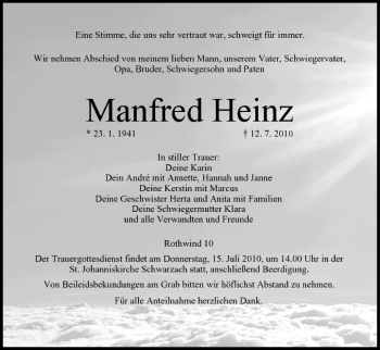 Anzeige von Manfred Heinz von MGO