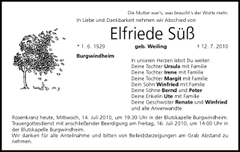 Anzeige von Elfriede Süß von MGO