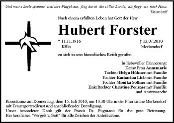 Anzeige von Hubert Forster von MGO