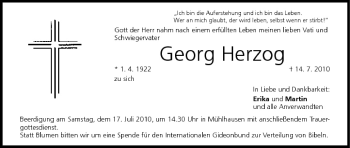 Anzeige von Georg Herzog von MGO