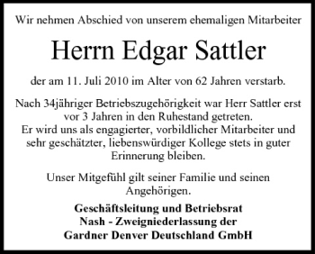 Anzeige von Edgar Sattler von MGO