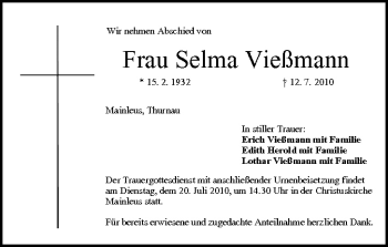 Anzeige von Selma Vießmann von MGO
