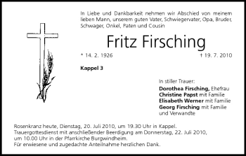 Anzeige von Fritz Firsching von MGO